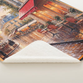 雨の多い町のカフェに金色の夕日の光 シェルパブランケット