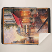 雨の多い町のカフェに金色の夕日の光 シェルパブランケット (正面(横))