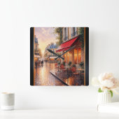 雨の多い町のカフェに金色の夕日の光 スクエア壁時計 (ホーム)