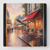 雨の多い町のカフェに金色の夕日の光 スクエア壁時計 (正面)