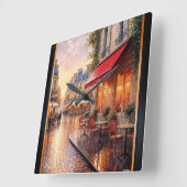 雨の多い町のカフェに金色の夕日の光 スクエア壁時計 (傾斜)