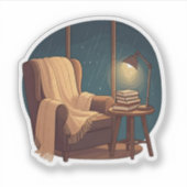 雨の夜の居心地の良い読書コーナー シール (正面)