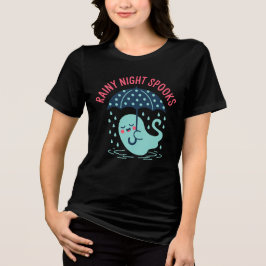 雨の夜の幽霊 かわいいハロウィンTシャツ トライブレンドTシャツ