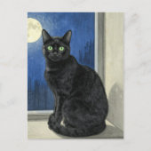 雨の夜の窓辺の黒猫 ポストカード (正面)