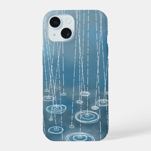 雨の天気ブルー iPhone 15ケース (裏面)