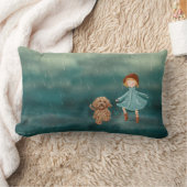 雨の女の子およびLabradoodle犬 ランバークッション (ブランケット)