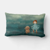 雨の女の子およびLabradoodle犬 ランバークッション (裏面)