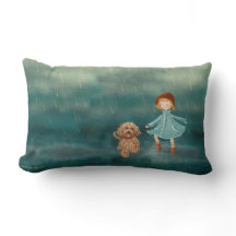 雨の女の子およびLabradoodle犬