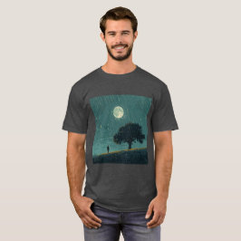 雨の寂寞 – 孤独な人と木のイラスト Tシャツ
