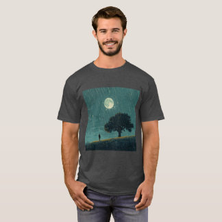雨の寂寞 – 孤独な人と木のイラスト Tシャツ
