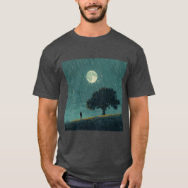 雨の寂寞 – 孤独な人と木のイラスト Tシャツ