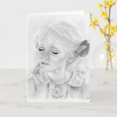 雨の小さな女の子のグリーティングカード カード (黄色い花)