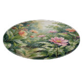 雨の庭の椿の花 水彩画 カッティングボード (角)