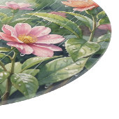 雨の庭の椿の花 水彩画 カッティングボード (角)