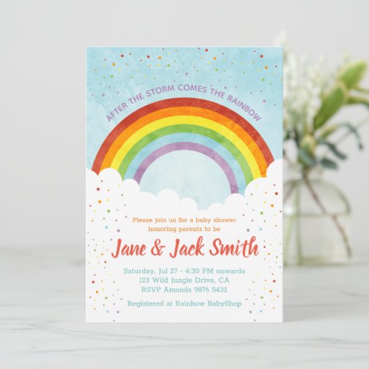 雨の後で虹|のベビーシャワーを来ます 招待状 (スタンド正面)