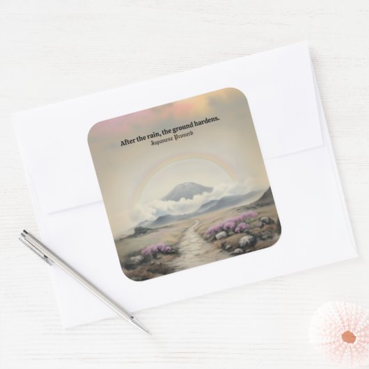 雨の後(水日本の色の風景芸術) スクエアシール (封筒)