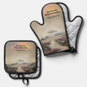 雨の後(水日本の色の風景芸術) 鍋つかみ&鍋敷きセット (正面/裏面)