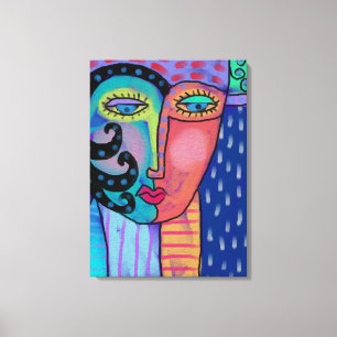 雨の抽象芸術絵画デジタルの女性 キャンバスプリント