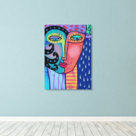 雨の抽象芸術絵画デジタルの女性 キャンバスプリント (インサイチュ (ウッドフロア))