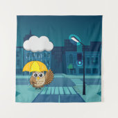 雨の日にかわいいフクロウ|過去記事 タペストリー (正面)