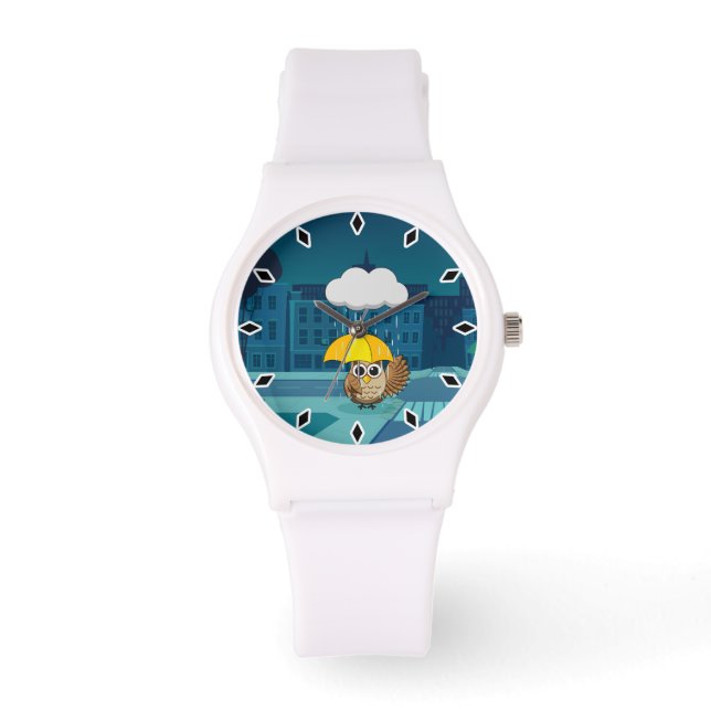 雨の日にかわいいフクロウ|過去記事 腕時計 (正面)