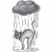 雨の日にグレイ猫 シール (正面)