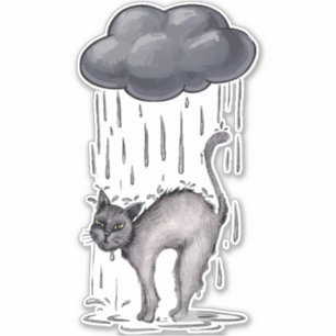 雨の日にグレイ猫 シール