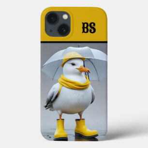 雨の日にブーツを履いた陽気なカモメ - ビーチのユーモア iPhone 13ケース