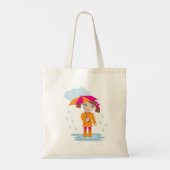雨の日に傘をさした女の子 キッズ レイニーデイ トートバッグ (裏面)