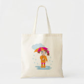 雨の日に傘をさした女の子 キッズ レイニーデイ トートバッグ (正面)