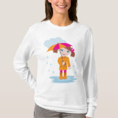 雨の日に傘をさす女の子 キッズ レイングッズ Tシャツ (正面)