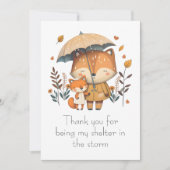 雨の日に傘を共有するキツネの友だち サンキューカード (正面)