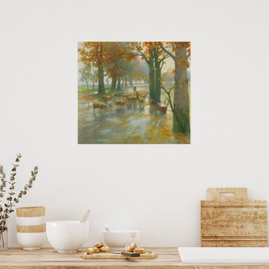 雨の日に羊飼いの羊の群れ ポスター (キッチン)