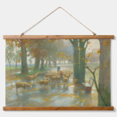 雨の日に羊飼いの羊の群れ 吊り下げ型タペストリー (正面)