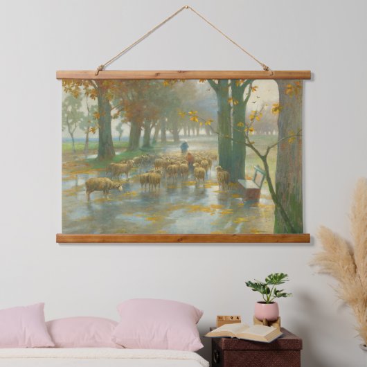 雨の日に羊飼いの羊の群れ 吊り下げ型タペストリー (寝室)