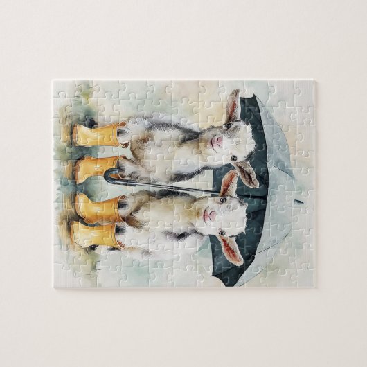 雨の日に見つけたおベビーヤギが2頭 ジグソーパズル (横)