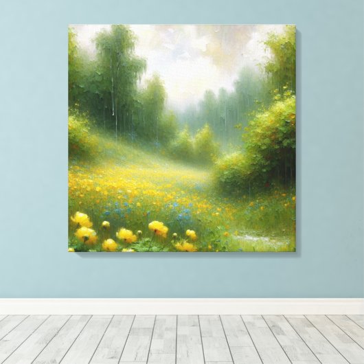 雨の日に黄色い花 キャンバスプリント (インサイチュ (ウッドフロア))