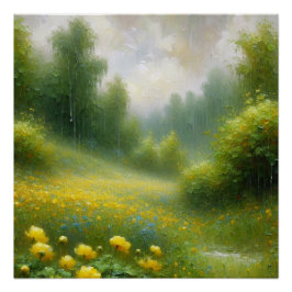 雨の日に黄色い花 ポスター