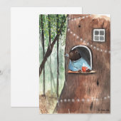 雨の日のクマの夢想茶会イラスト 招待状 (正面/裏面)