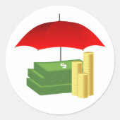 雨の日のコインとノートのステッカー ラウンドシール (正面)