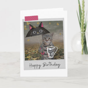 雨の日のコーヒータブビーキャットおもしろい誕生日カード カード