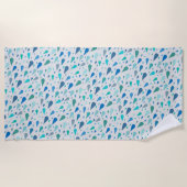 雨の日のパターン（青い雨滴） ビーチタオル (正面)