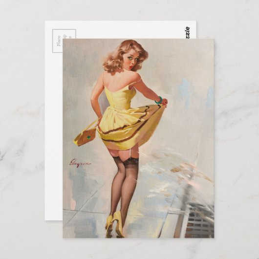 雨の日のピンアップガール ポストカード (正面/裏面)