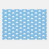 雨の日のブルース雲、傘、雨滴 ラッピングペーパーシート (正面)