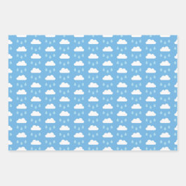 雨の日のブルース雲、傘、雨滴 ラッピングペーパーシート