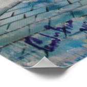 雨の日のロマンチックなカップルの傘のトラム絵画。 ポスター (角)