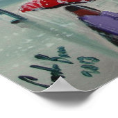 雨の日のロンドンの傘を持つ人々 ポスター (角)