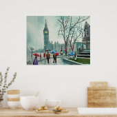 雨の日のロンドンの傘を持つ人々 ポスター (キッチン)