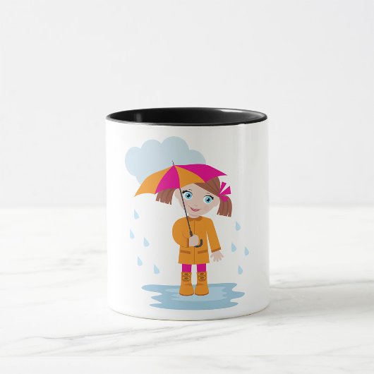 雨の日の傘の女の子 キッズ マグカップ