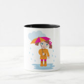雨の日の傘の女の子 キッズ マグカップ (中央)
